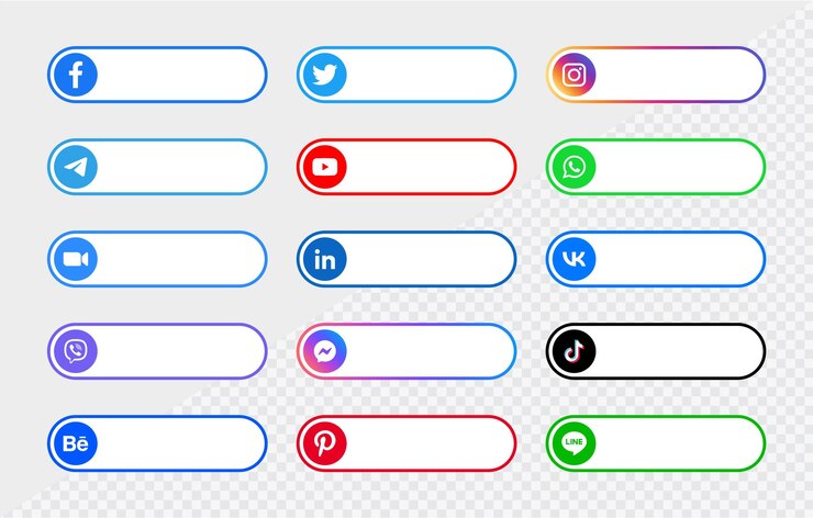 Vector social media icons logos button or network platform label banners facebook instagram youtube icon