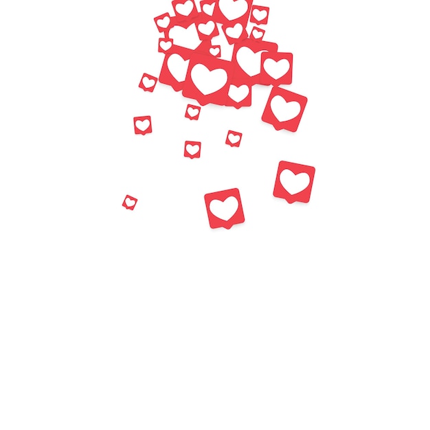 Social media icons. network notifications with white heart in pink square. follow and share social media icons background for app, application, marketing, smm, ceo, web, internet, analytics, business.