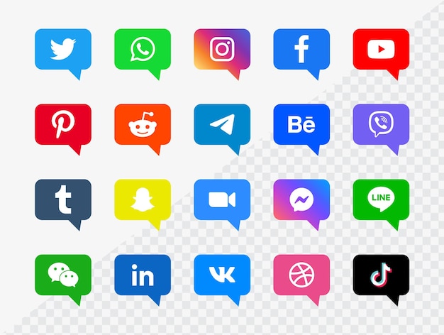 Social media icons or network platforms logos in speech bubble