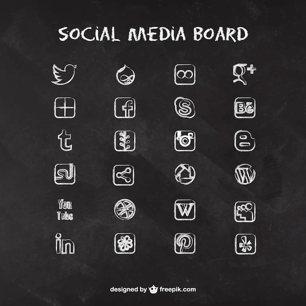 黒板にソーシャルメディアのアイコン