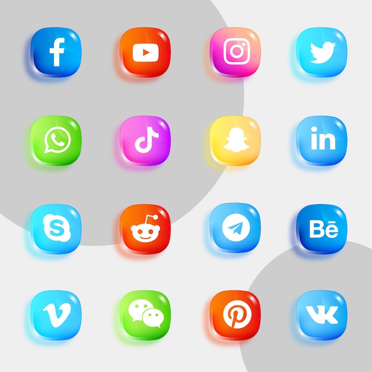 Social media icons pack with soft glossy icons