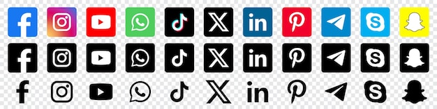 ベクトル ソーシャルメディア アイコン リアルなソーシャルメディア ロゴタイプ コレクション 人気のソーシャルメディアアイコンをセット フェイスブック インスタグラム ユーチューブ ティクトック whatsapp xなど
