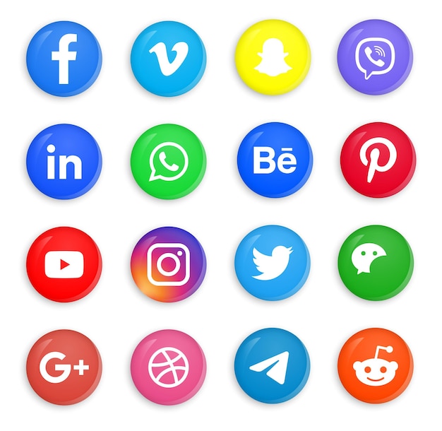 social media icons in round 3d modern buttons