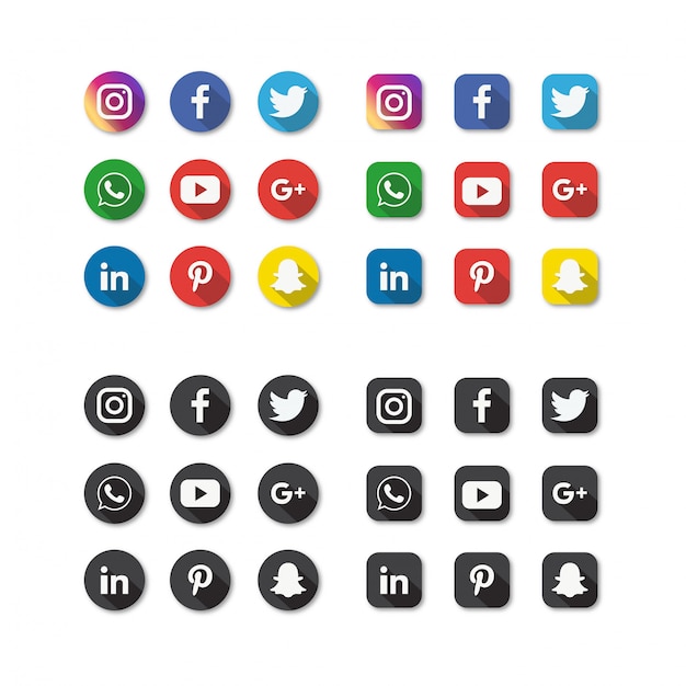 Vector social media icons set isolated on white background.