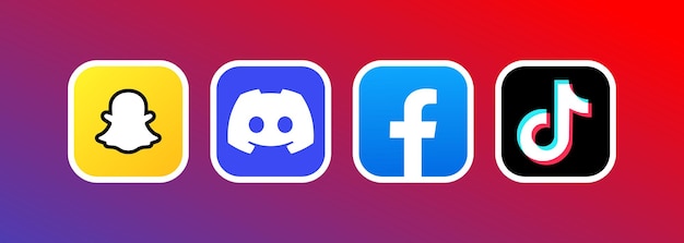Social media icons set snapchat discord facebook tik tok logos editorial social media icons gradient background set of isolated social media logos vector icons