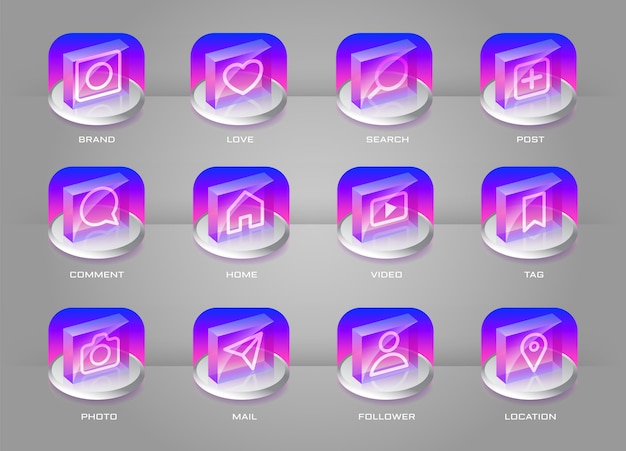 Vector social media icons set transparent push button style