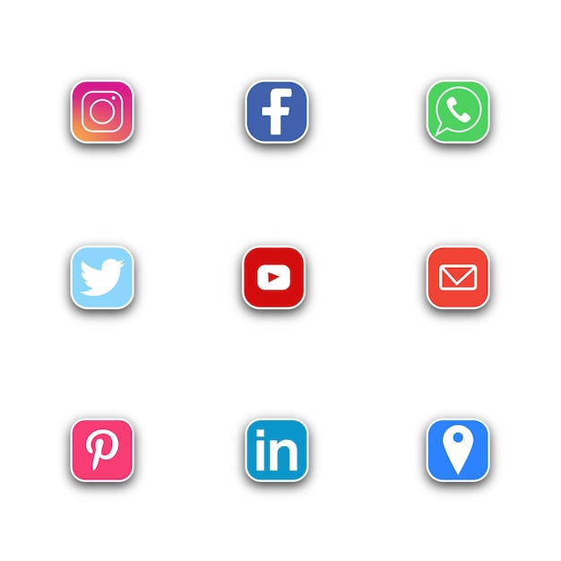 Social media icons vector set with facebook instagram twitter tiktok youtube gmail website add logos