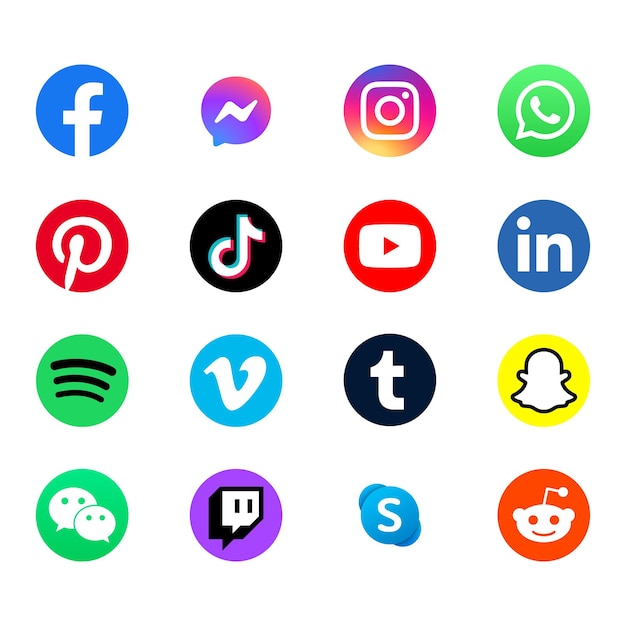 Social media icons vector set with facebook instagram twitter tiktok youtube logos