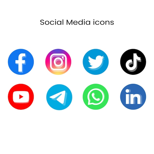 Vector social media icons with deep shadows