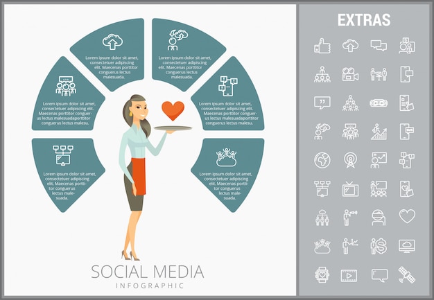 Social media infographic sjabloon, elementen, pictogrammen