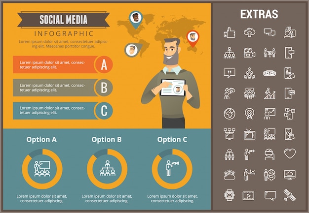 Social media infographic template, elements, icons