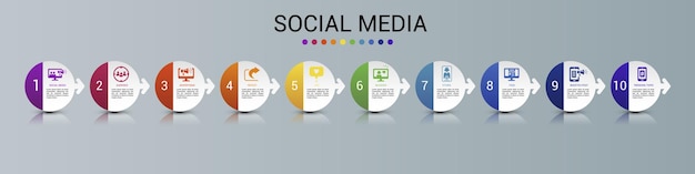 Social media infographics sjabloon iconen in verschillende kleuren