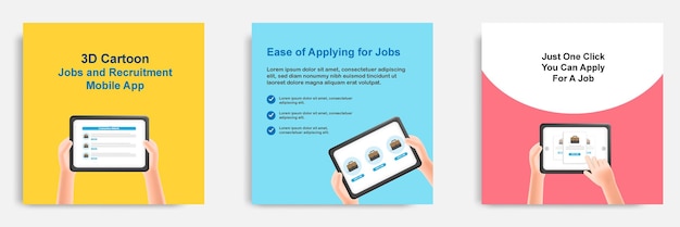 Social media informative tablet mobile recruitment app tips post banner template layout design