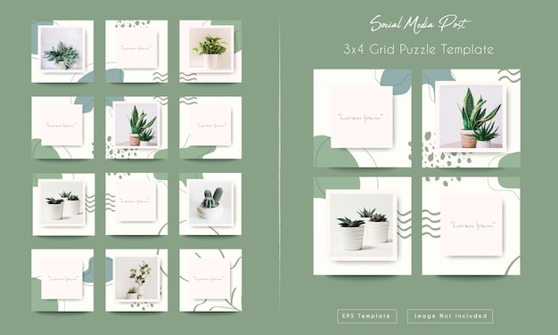 Social media instagram feed bundle template in grid puzzle