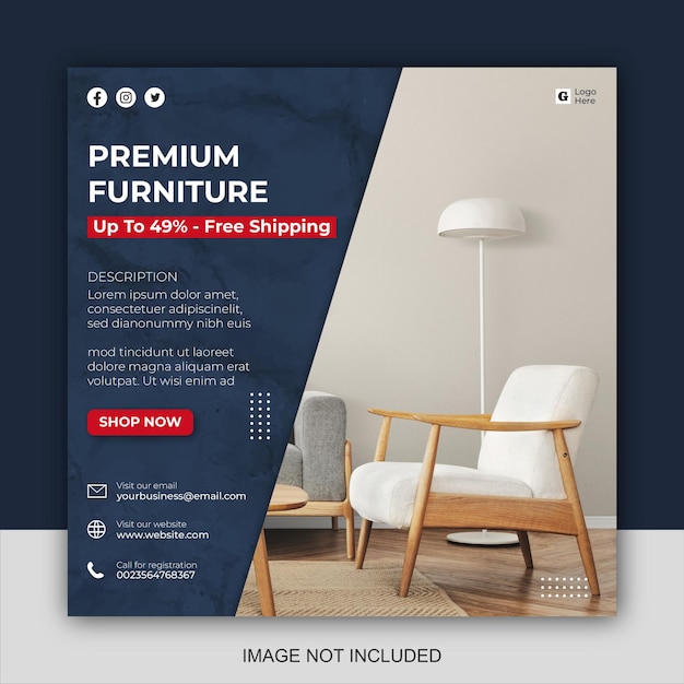 Social media instagram feed post furniture sale banner template