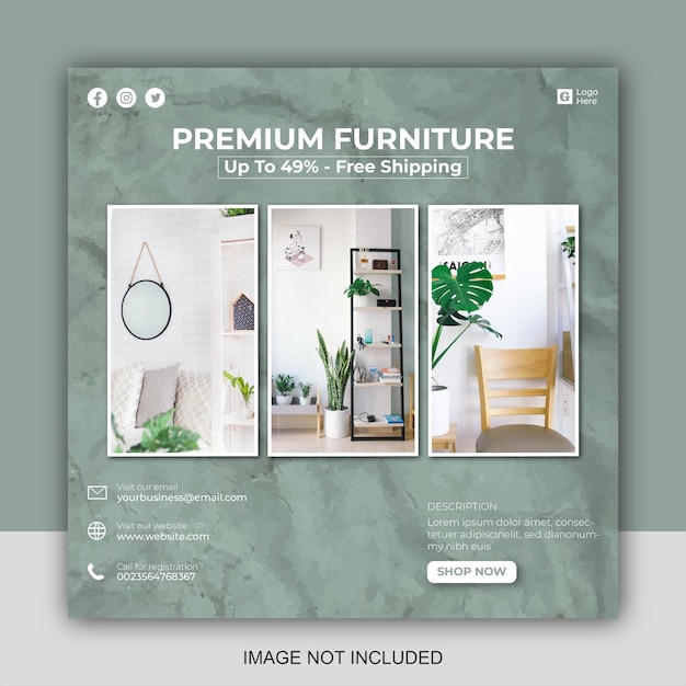 Social media instagram feed post furniture sale banner template