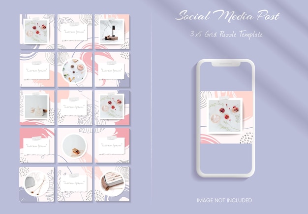 Social media instagram feed post template in grid puzzle style