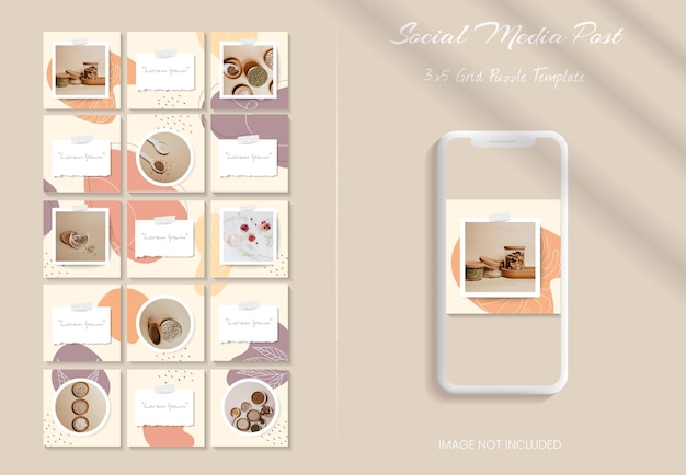 Vector social media instagram feed post template in grid puzzle style