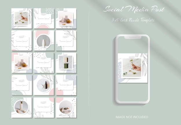 Social media instagram feed post template in grid puzzle style