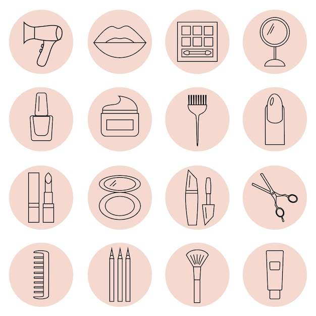 Social media instagram highlights cover. Icons for beauty salon, cosmetology. Perfect for bloggers.