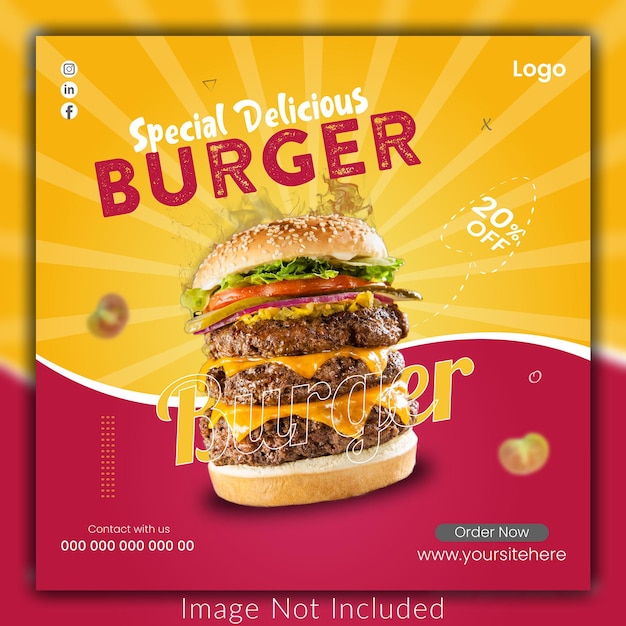 Modello di banner per post instagram sui social media o modello di banner per post facebook di food burger