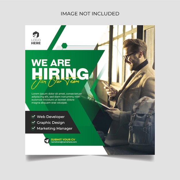 Social media instagram post we are hiring job vacancy square web banner template