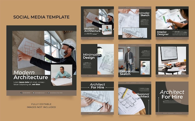 Vector social media instagram template banner house architecture service promotion