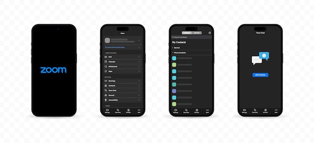 Social media interface Zoom iPhone scherm mockups Social media interface Smartphone scherm Editorial interface mockup van Zoom Telefoon scherm Zoom pagina's mockup Vector illustratie