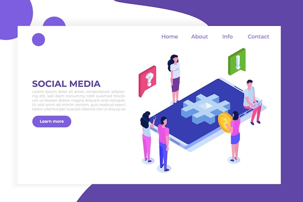 Vector social media isometric concept with characters.