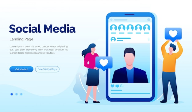 Social media landing page website illustration flat template