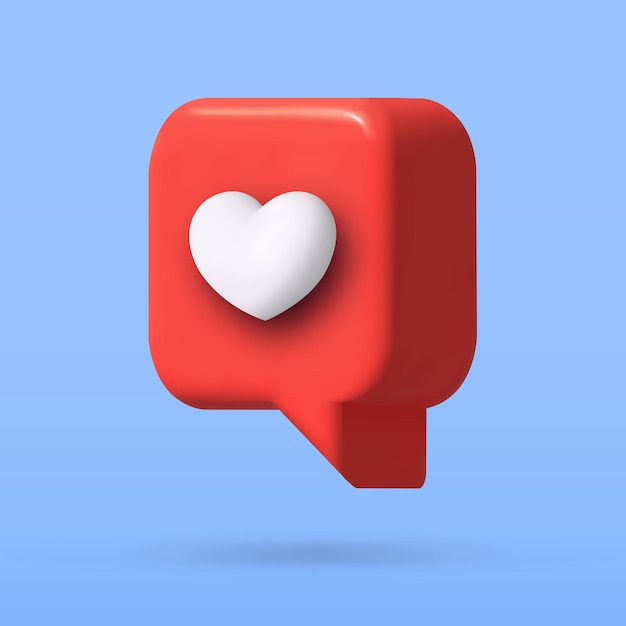 Social media like 3d vector cartoon illustration speech bubble with heart