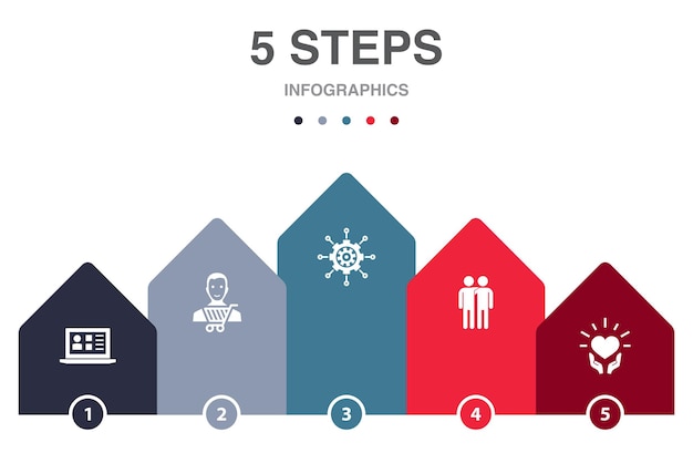 共有のようなソーシャル メディア コメント アイコン インフォ グラフィック デザイン テンプレート 5 つのステップで創造的なコンセプトに従ってください。