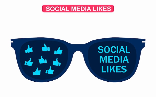 Social media likes reflection inside the glasses vector illustration