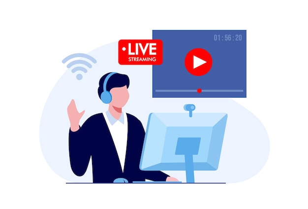 Social media live streaming concept. flat vector illustration banner and landing page