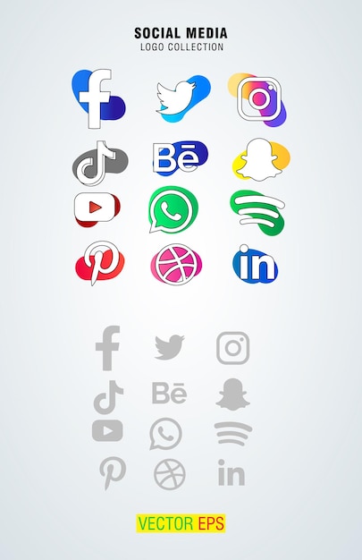 Vettore collezione di logo dei social media