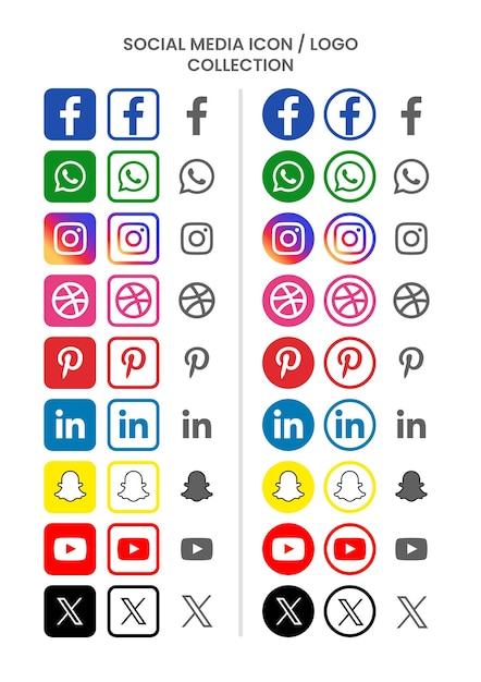 ベクトル ソーシャルメディアのロゴとアイコンセット