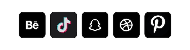 소셜 미디어 로고 Behance Tik Tok Snapchat Dribble Pinterest 실루 ⁇  로고 세트 편집 인기 있는 소셜 미디어 또는 소셜 네트워크의 수집  ⁇ 터 아이콘