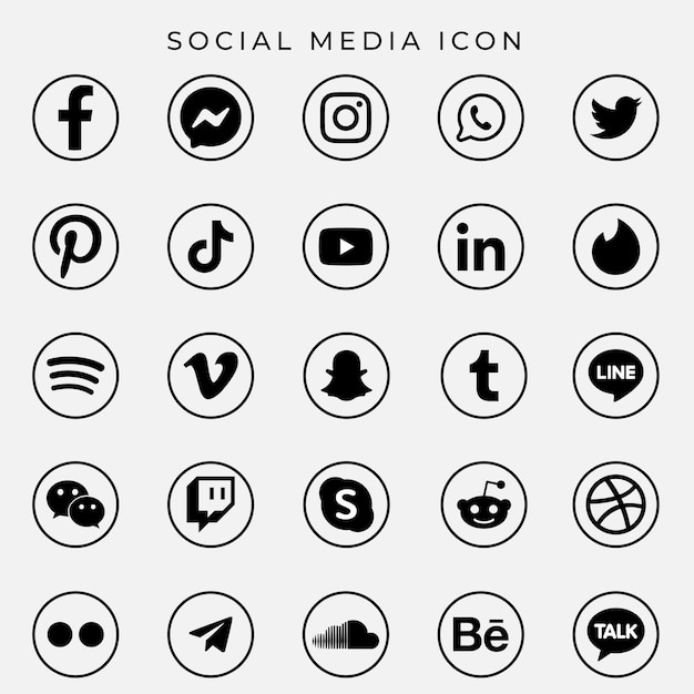 Vector social media logos round large set