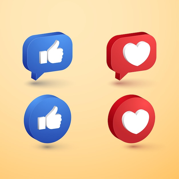 Vector social media love and like minimalist 3d button icon