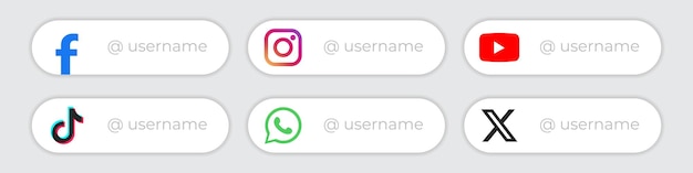 Vector social media lower third icons vector username icons facebook instagram youtube tiktok whatsapp x