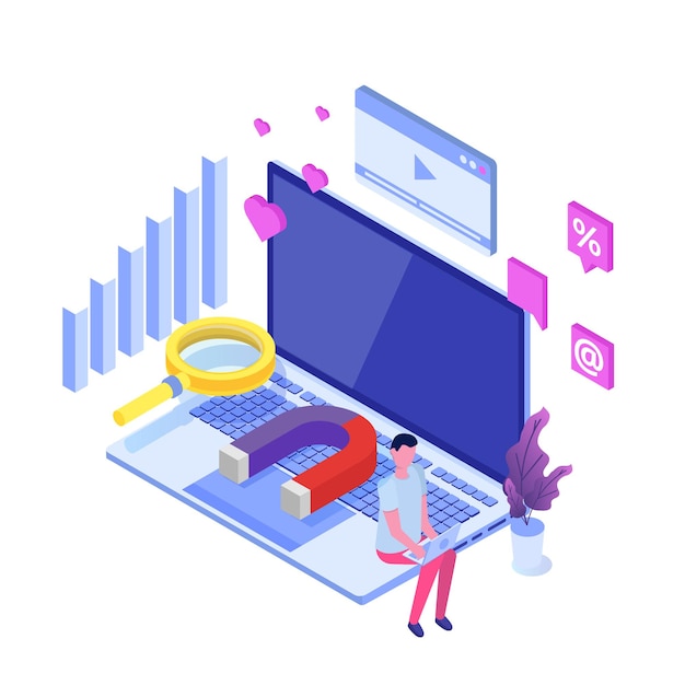 social media manager isometric concept. 
