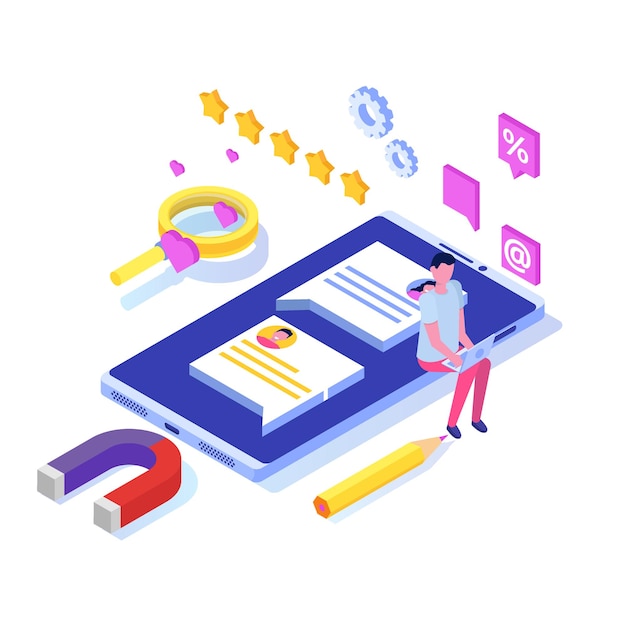Vector social media manager isometric concept.