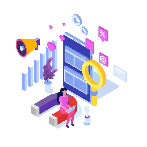 social media manager isometric concept. 