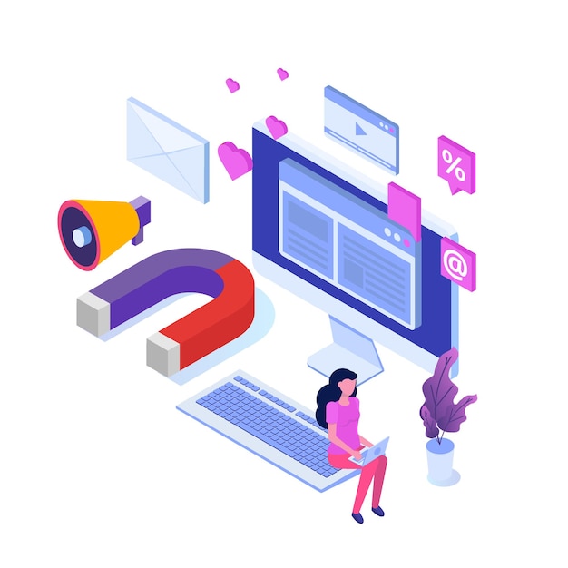 social media manager isometric concept. 