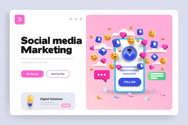 Social Media Marketing 3D landing page