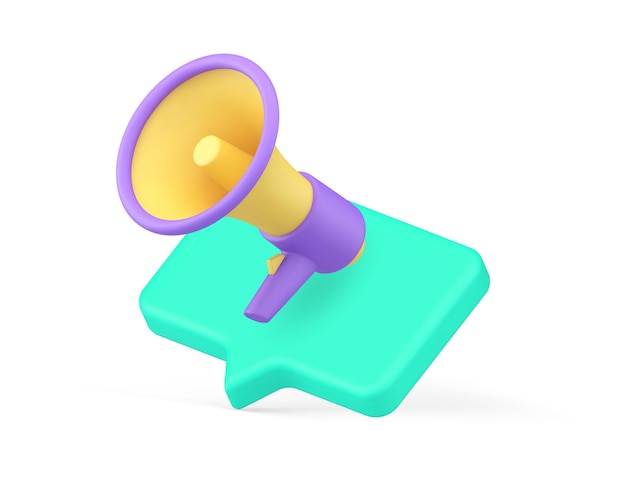 Social media marketing advertising announce megaphone and speech bubble 3d icon realistic vector