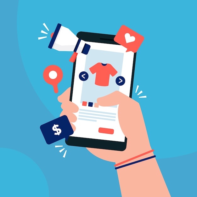 Concetto di marketing dei social media con lo smartphone