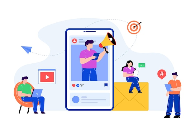 Плоский вектор маркетинга в социальных сетях