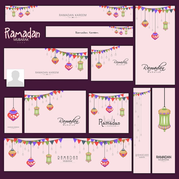 Vector social media and marketing headers posts ads or banners for holy month of muslim community ramadan kareem celebration