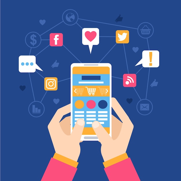 Vector social media marketing mobile phone concept